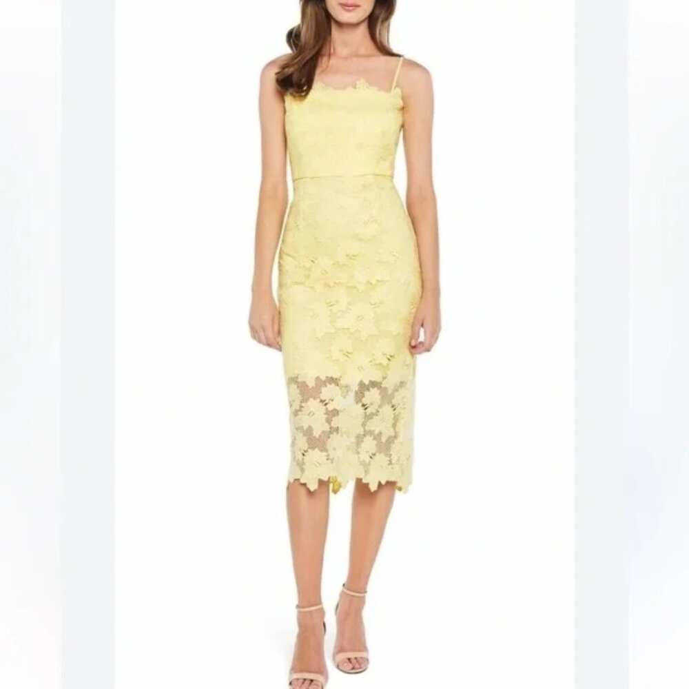 Bardot Lina Lace Sheath Dress Sleeveless Yellow Size 6 Small S EUC - Picture 1 of 13